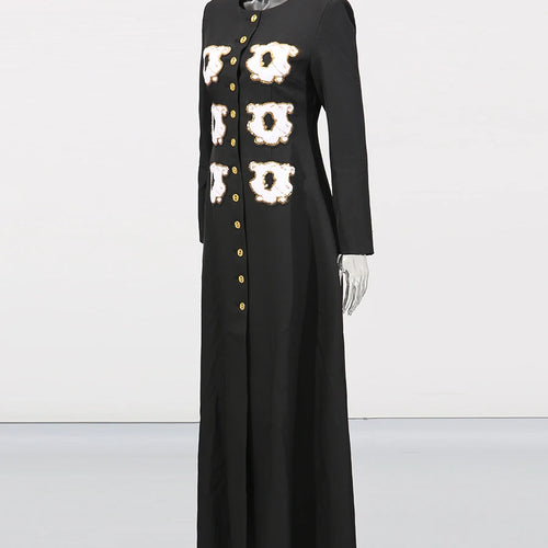 Load image into Gallery viewer, Personality Pattern Patchwork Long Coat Round Neck Long Sleeve Hit Color Elegnat Jacket Female Fashion
