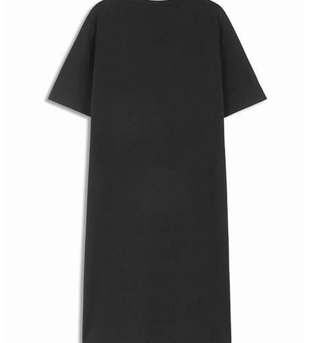 Women Black Three-dimensional Flower Big Size Midi Dress New Round Neck Short Sleeve Fashion Spring Summer 2025 1DJ1191