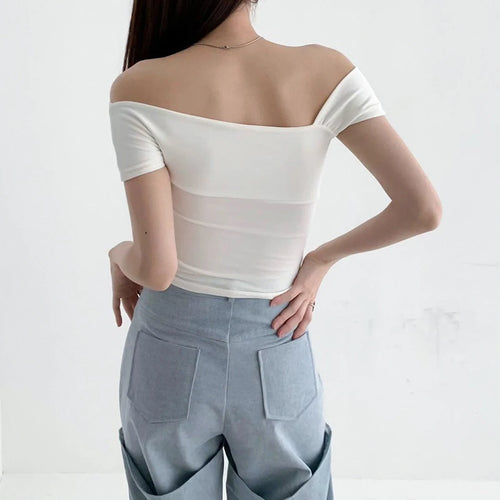 Load image into Gallery viewer, White Crop Top Women Sexy Clothes Solid Color Oblique Shoulder Short Sleeve T Shirt y2k Aesthetic Clothing Streetwear
