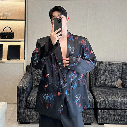 Load image into Gallery viewer, Floral Printing Men&#39;s Suit Jacket Menwear V-neck Single Button Blazer New Contrast Color Fashion Male Top Niche 2024 9C5957
