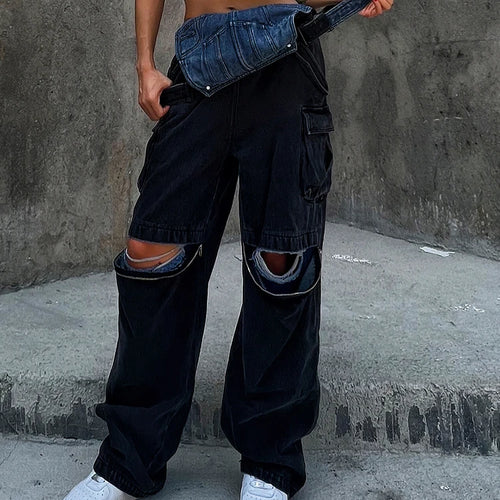 Load image into Gallery viewer, Hole Hollow Out Overalls For Women Sleeveless High Waist Fake Two Piece Denim Wide Leg Pants Female Clothing
