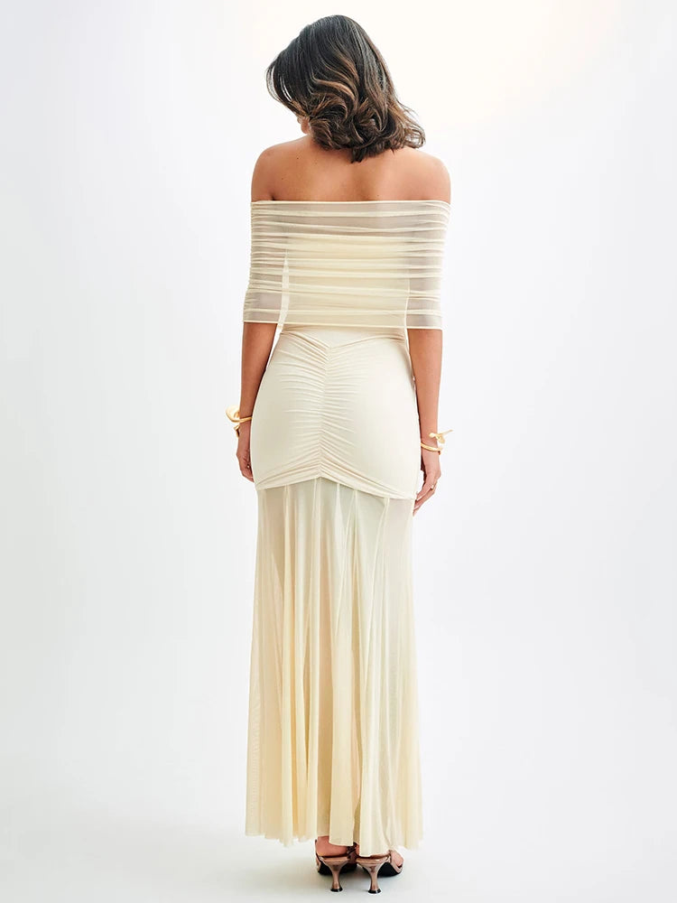 Elegant Sleeveless Mesh Patchwork Double Layer Long Dress Women Bodycon Evening Dress Sexy Perspective Tight Vestido