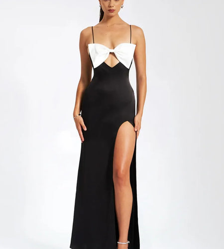 Elegant Premium Satin Finish Women Christmas Dress Sexy Open Back Split Long Dress Party Evening Dress Bodycon Vestidos