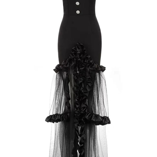 Load image into Gallery viewer, Solid Spliced Mesh Slimming Dresses For Women Strapless Sleeveless High Waist Temperament Split Dress Female New
