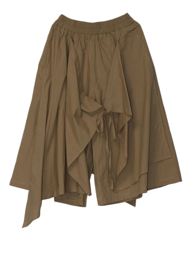 High Elastic Waist Black Irregular Bandage Calf-Length Pants New Trousers Women Fashion Tide Spring Autumn 2025 1DJ0205