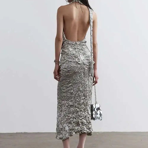 Load image into Gallery viewer, Pleated Textured Backless Tank Top Half-body Skirt Two Pieces Suit New Women Fashion Tide Spring Summer 2025 1DH4717
