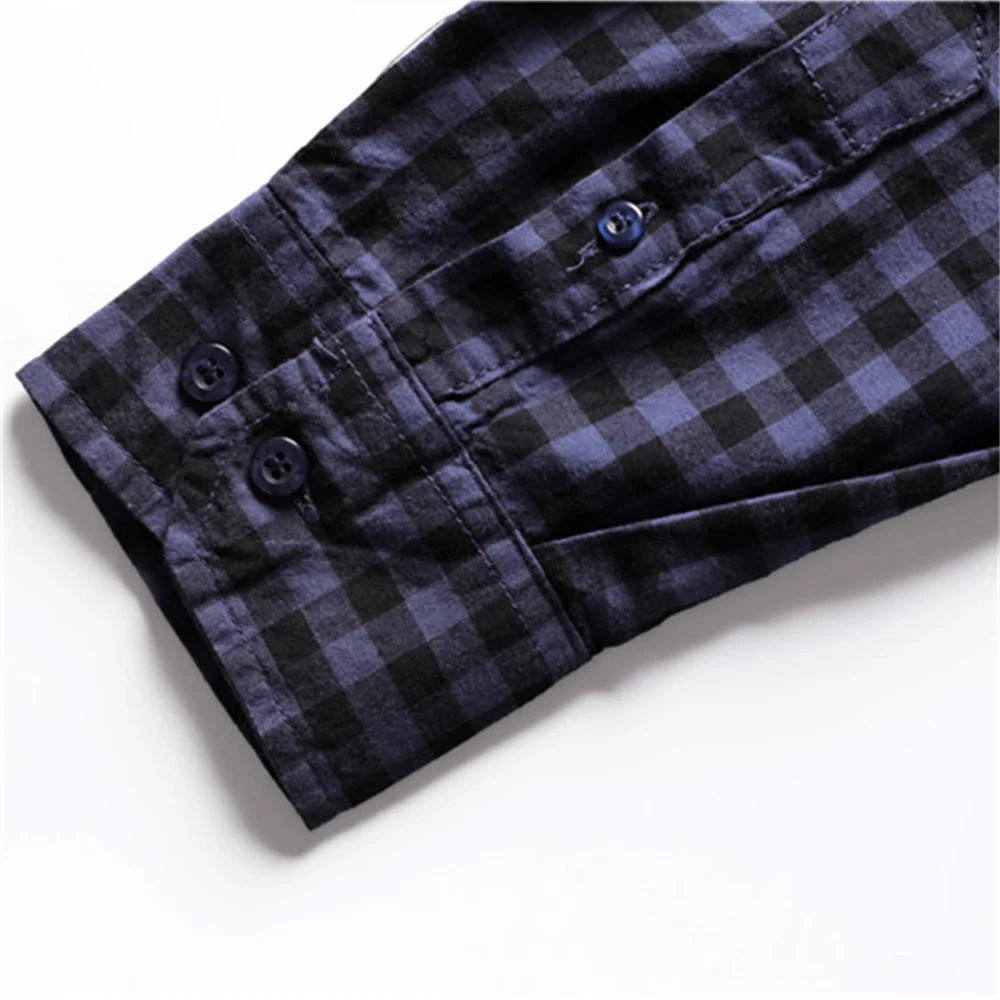 Spring 100% Cotton Plaid Shirt Casual Slim Fit Men Shirt Long Sleeve High Quality Men's Social Shirt Dress Shirts