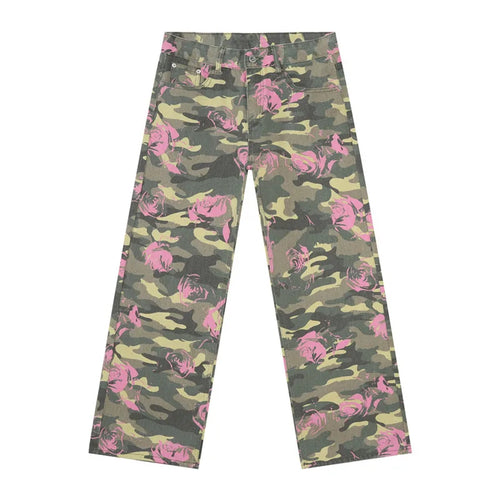 Load image into Gallery viewer, Niche Men&#39;s Denim Pants Rose Printing Camouflage Contrast Color Loose Trousers Straight Wide Leg Casual Male Jeans 9C8898
