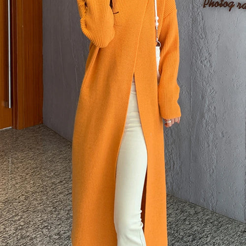 Load image into Gallery viewer, Women Orange Knitting Long Slit Big Size Dress New Turtleneck Long Sleeve Loose Fit Fashion Spring Autumn 2025 1DE5886
