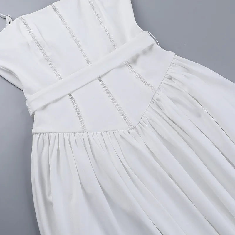 Elegant White Sundress Spaghetti Strap Backless Midi Dress For Women Fashion Sleeveless A-line Loose Long Dress New