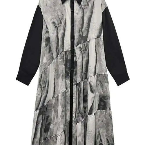 Load image into Gallery viewer, Women Black Pattern Printed Big Size Midi Shirt Dress New Lapel Long Sleeve Fashion Tide Spring Autumn 2025 1DH4765
