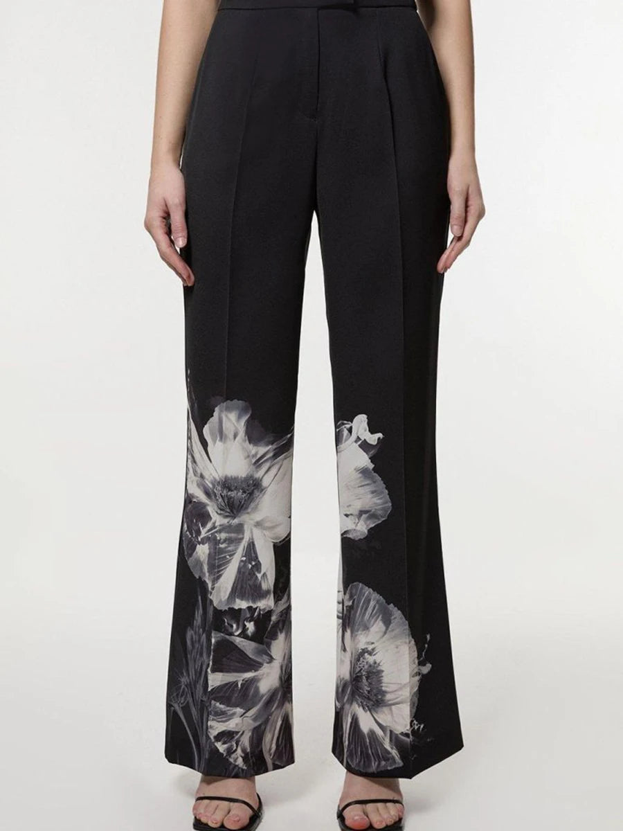 Slimming Printing Two Piece Sets for Women Lapel Long Sleeves Spliced Button Balzer High Waist Pant Set Female New