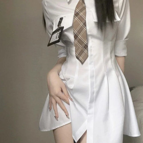 Load image into Gallery viewer, Classic White Shirt Dress Women Wrap Slim Design Polo Short Dresses Korean Fashion Kpop Spring with Tie
