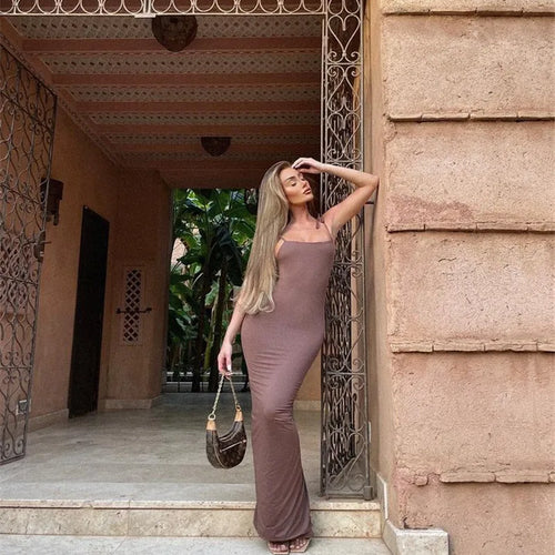 Load image into Gallery viewer, Spaghetti Strap Backless Bodycon Maxi Dress Women Autumn New Thickened Fabric Sleeveless Club Party Sexy Long Dress
