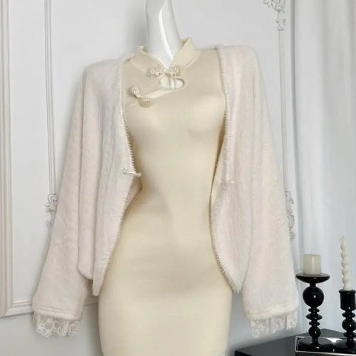 Load image into Gallery viewer, New Chinese Style 2024 Women's Autumn Winter Loose Cardigan Shawl Coat And Long Sleeved Knitted Short Dress Two Piece Set Trendy
