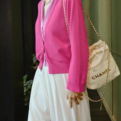 Load image into Gallery viewer, Hit Color Sweater For Women V Neck Long Sleeve Spliced Single Breasted Casual Knitting Sweaters Female Fashion New
