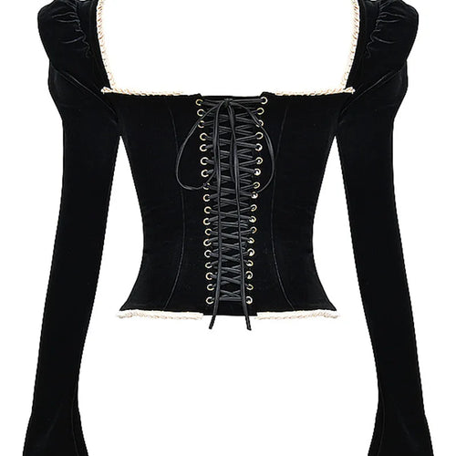 Load image into Gallery viewer, Square Collar Backless Bandage Sexy T-shirt Women Autumn Winter New Black Shoulder Pad Sleeve Skinny Sexy Party Tops
