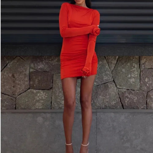 Load image into Gallery viewer, Autumn 2023 Long Sleeve Tight Dress For Women Sexy Backless Bodycon Mini Dress Fold Female Party Club  Evening Dress
