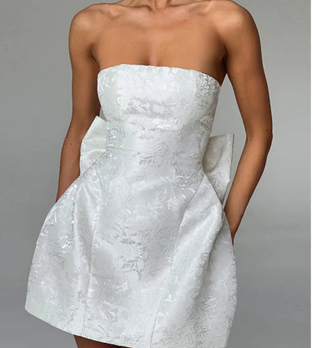 Elegant Strapless Butterfly Knot Open Back Short Dress Women 2024 Summer New Sexy Mini Dress Tight Party Evening Dress