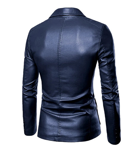 Spring Autumn Fashion New Men's Lapel Leather Dress Suit Coat / Male Business Casual Pu Blazers Jacket Plus Size