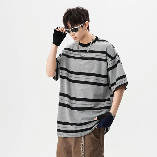 Load image into Gallery viewer, Men&#39; Short Sleeve T-shirts New Summer American Fanshion Striped Round Neck Trendy Male Casual Pullover Top T-shirt 9W1668
