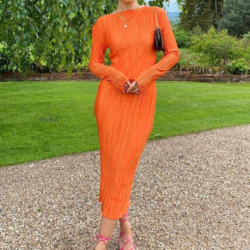 Load image into Gallery viewer, Women Elegant Ribbed Solid O Neck Long Sleeve Maxi Prom Dress 2022 Fall Sexy Bodycon Evening Birthday Party Y2K Robe
