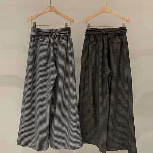 Load image into Gallery viewer, High Elastic Waist Gray Striped Bandage Casual Wide Leg Pants New Trousers Women Fashion Tide Spring Autumn 2025 1DJ1492
