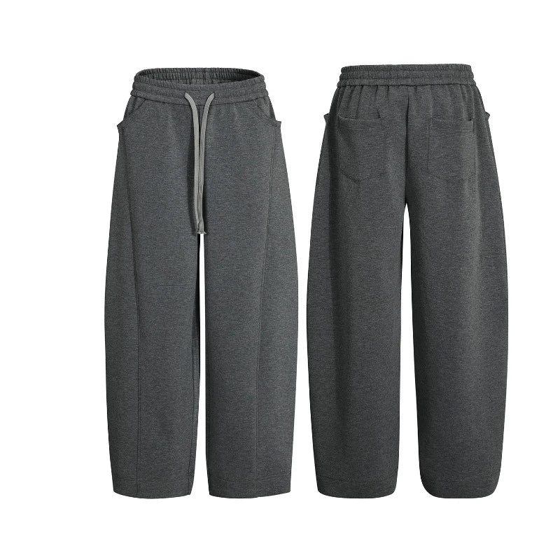 Men's Casual Pants New American Style Solid Color Sweatpants Straight Wide Leg Elastic Waist Trendy Male Trousers 9W1767