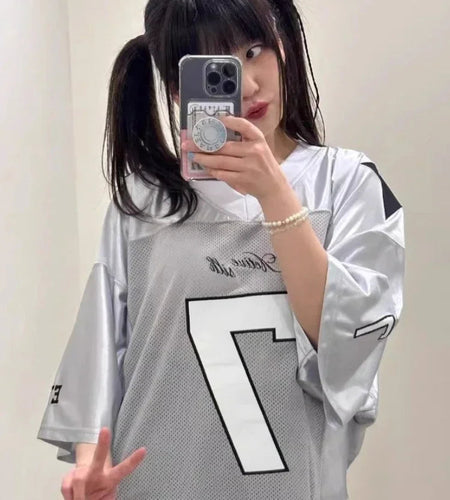 Streetwear BF Y2k Tshirts for Women 2024 Clothes V-neck Short Sleeve Tops Goth Summer Tees Casual Fashion Oversized T Shirt