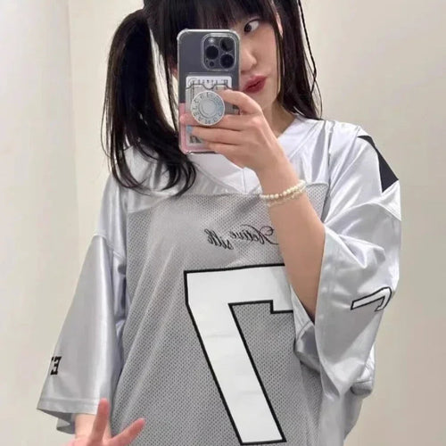 Load image into Gallery viewer, Streetwear BF Y2k Tshirts for Women 2024 Clothes V-neck Short Sleeve Tops Goth Summer Tees Casual Fashion Oversized T Shirt
