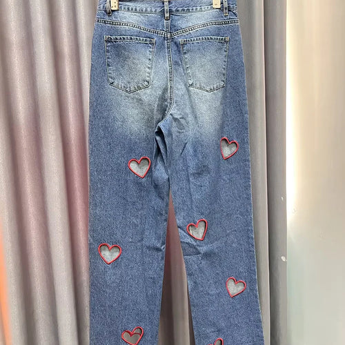 Load image into Gallery viewer, Hit Color Hollow Out Denim Pant For Women High Waist Patchwork Pockets Designer Casual Jeans Female Fashion Style
