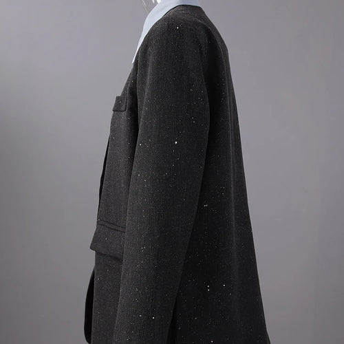 Load image into Gallery viewer, Women Black Color-block Big Size Elegant Blazer New Lapel Long Sleeve Jacket Fashion Tide Spring Autumn 2025 7AB8422
