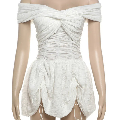 Load image into Gallery viewer, Sexy Off-shoulder Sleeveless Pleated A-line Mini Dress For Women Patchwork Slim Fit Summer Robe High Waist Party Dress
