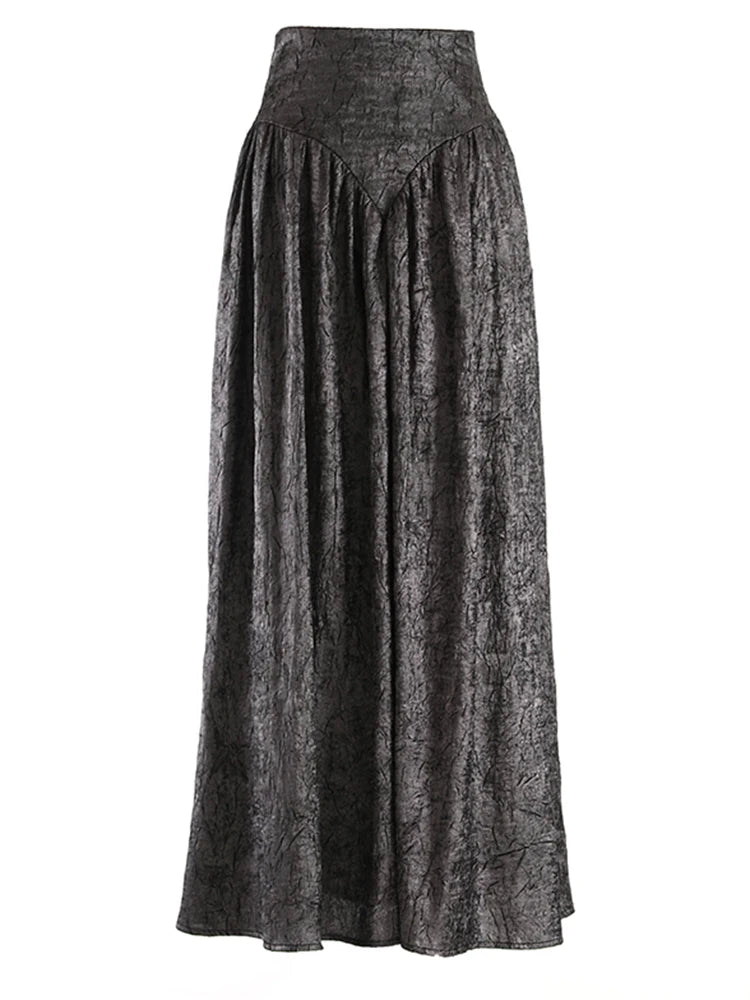 Women Dark Gold Color Pleated Elegant Long A-line Half-body Skirt High Wais Fashion Tide New Spring Autumn 2025 1DF9488