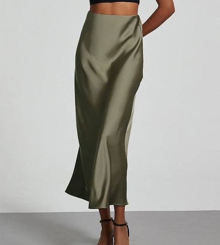 Fashion Satin Party Long Skirt High Waist Solid Color Casual Basic Women Skirts Fishtail Skirt Chic Summer Woman Clothing 2025