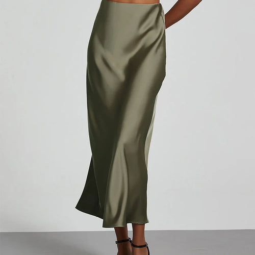 Load image into Gallery viewer, Fashion Satin Party Long Skirt High Waist Solid Color Casual Basic Women Skirts Fishtail Skirt Chic Summer Woman Clothing 2025
