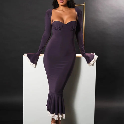 Load image into Gallery viewer, Elegant Long Flared Sleeve Elastic Tight Women Two-piece Set  Autumn/Winter New 2025 Sexy Party Club Evening Dress
