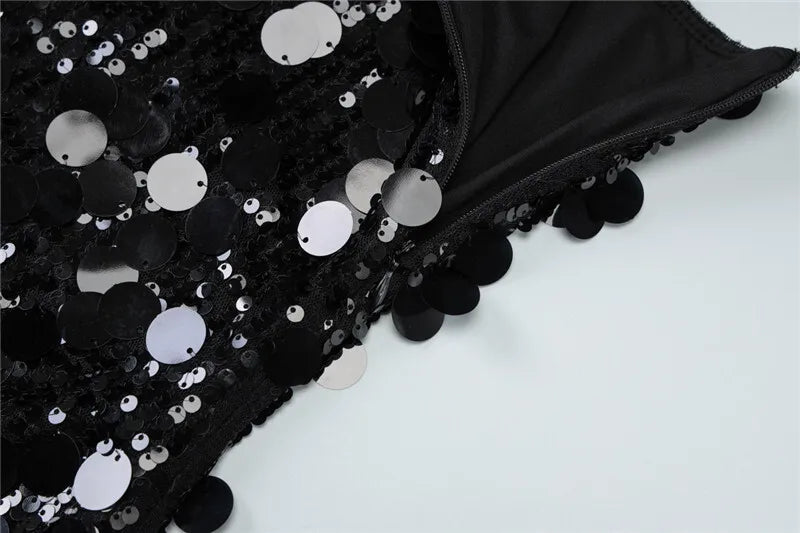 Sequins Strapless Backless Sexy Mini Dress For Women Robe Fashion Off-shoulder Sleeveless Sparkle Shiny Club Dress