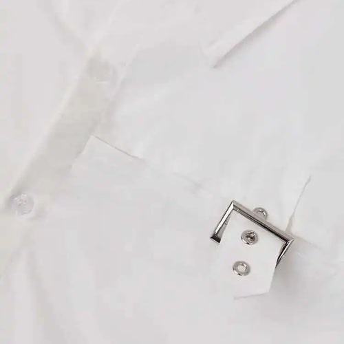 Load image into Gallery viewer, Women White Buckle Pocket Big Size Casual Blouse New Lapel Long Sleeve Shirt Fashion Tide Spring Autumn 2025 CPG1715
