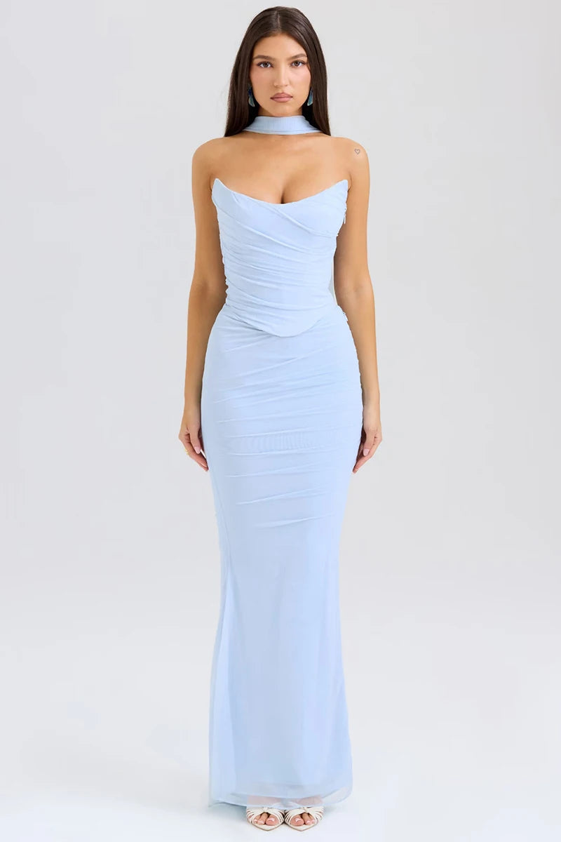 Sexy Two Pieces Sets For Women Strapless Off-shoulder Sleeveless Tops And Elegant High Waist Long Skirt Two Pieces Sets