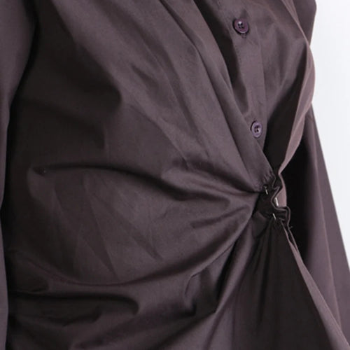 Load image into Gallery viewer, Women Brown Pleated Elegant Irregular Big Size Blouse New Lapel Long Sleeve Shirt Fashion Tide Spring Autumn 2025  1DJ1089
