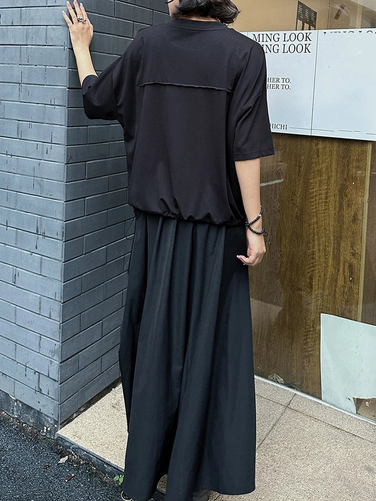 High Elastic Waist Black Button Irregular Pleated A-line Half-body Skirt Women Fashion Tide New Spring Autumn 2025 1DJ1296