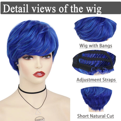 Load image into Gallery viewer, Blue Wigs for Men Synthetic Hair Short Wig with Bangs Cosplay Hairstyle Halloween Costume for Man Fashion Haircut Wigs
