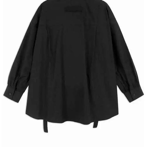 Load image into Gallery viewer, Women Black Cross Ribbon Big Size Casual Blouse New Lapel Long Sleeve Shirt Fashion Tide Spring Autumn 2025 1DH4579
