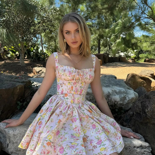 Load image into Gallery viewer, Summer Elegant Party Dresses 2024 New Arrival Floral Print A Line Birthday Dresses Casual Mini Graduation Dress Women
