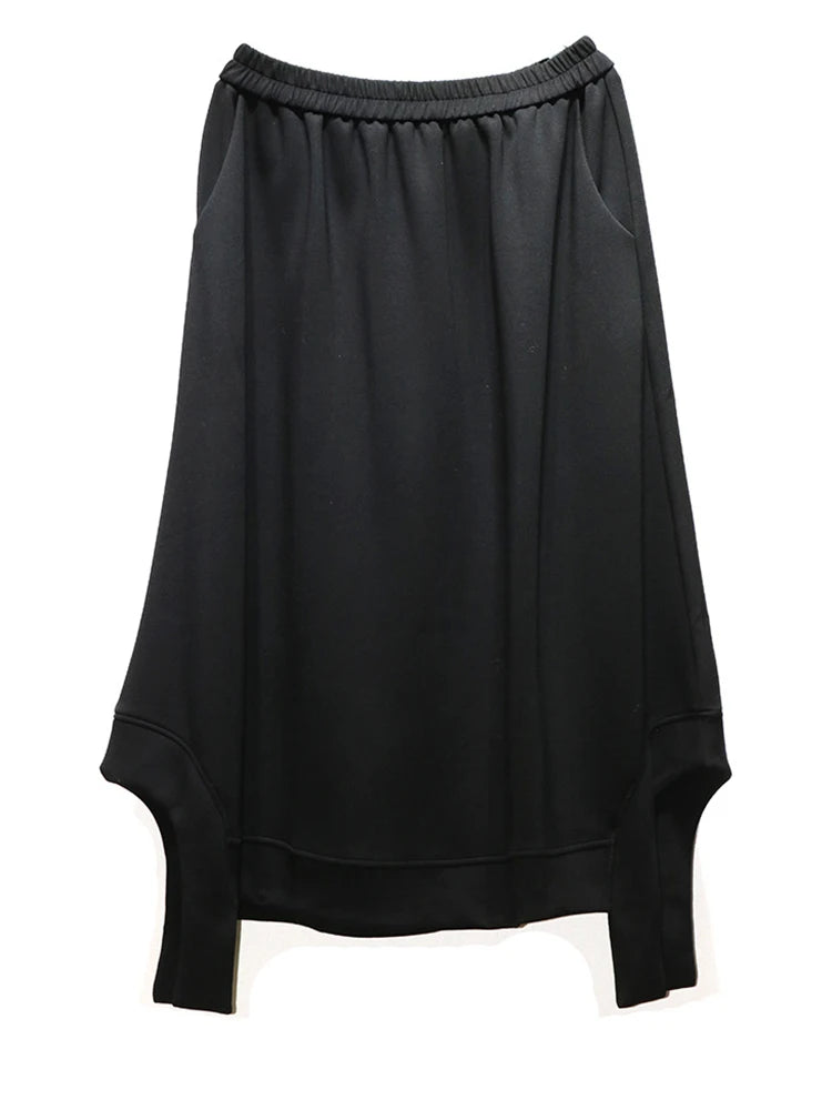 High Elastic Waist Black Irregular Hem Pocket A-line Half-body Skirt Women Fashion Tide New Spring Autumn 2025 1DJ0942