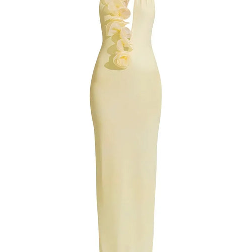 Load image into Gallery viewer, Mesh Rose Deep V Neck Sexy Maxi Dress For Women Gown Elegant Halter Sleeveless Backless Bodycon Club Party Long Dress
