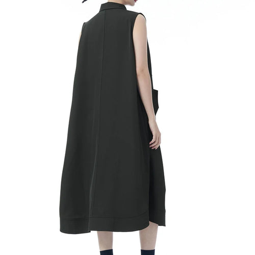 Load image into Gallery viewer, Women Dark Gray Zipper Pocket Big Size Midi Shirt Dress New Lapel Sleeveless Fashion Tide Spring Summer 2025 1DJ0950
