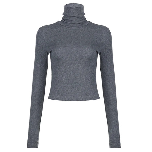 Load image into Gallery viewer, Casual Basic Tight Turtleneck T-shirt Women Long Sleeve Solid Autumn Tee Shirt Cotton All-Match Tops Winter Clothes
