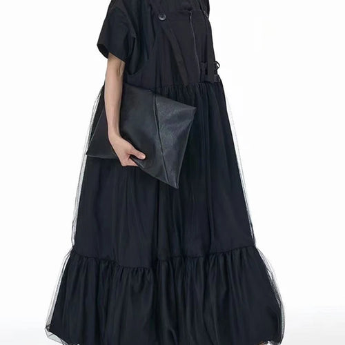 Load image into Gallery viewer, Women Green Mesh Spliced Big Size Bud Strap Dress New Square Collar Sleeveless Fashion Tide Spring Autumn 2025 1DJ1322
